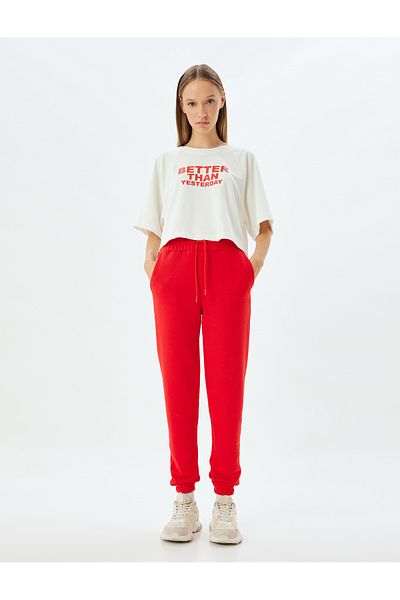 Koton High Waist Lace-Up Jogger Sweatpants - Ribbed Pocket Detail