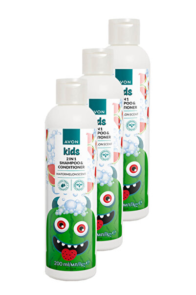 AVON Kids 2 si 1 Arada Karpuz Kokulu Çocuk Saç Kremi ve Şampuanı 200 Ml. Üçlü Set