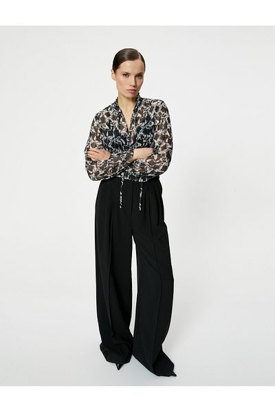 Koton Long Sleeve Transparent Ruffle High Neck Glitter Blouse