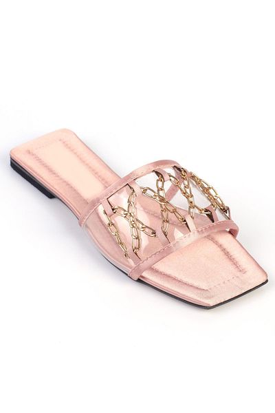 ShoeTek Transparent Saks Powder Satin Women's Slippers with Chain - Tranda