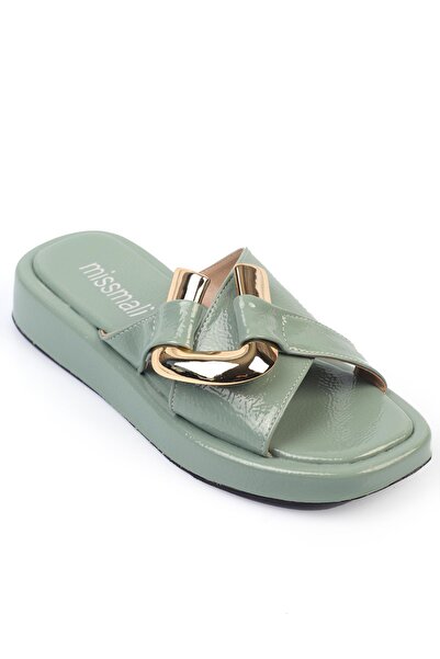 ShoeTek Papuci de damă din piele cu cataramă verde mentă - Reveka