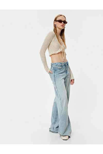 Koton Knited Crop Cardigan s dlouhým rukávem – s krajkou