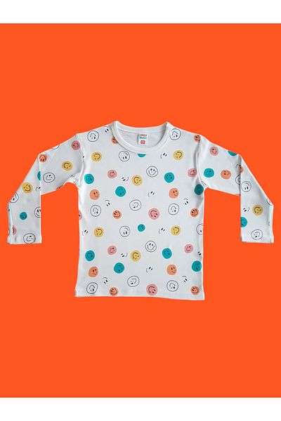 Çamaşır Bahçesi Long Sleeve Patterned Children's Pajama Set # Printed Children's Pajamas # Laundry Garden # Smiley Patterned