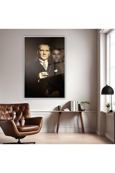 GAAGART Metal Çerçeveli Temperli Cam Ofis Tablosu Kemal Atatürk