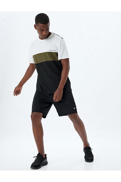Koton Tricou sport cu mânecă scurtă, cu decolteu, cu mânecă scurtă, cu slogan imprimat