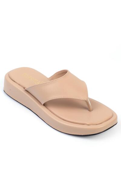 ShoeTek Linca Nude Leather Women's Slippers - Flip Flops