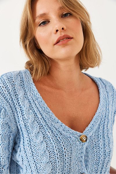 Bianco Lucci Damen-Strickjacke mit V-Ausschnitt und geflochtenem Haar 20246853