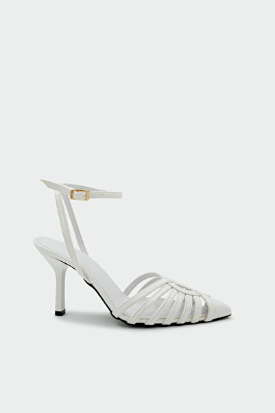 LAMİNTA İzabel Beyaz Bilekten Bağlama Toka Detaylı Kadın Topuklu Ayakkabı