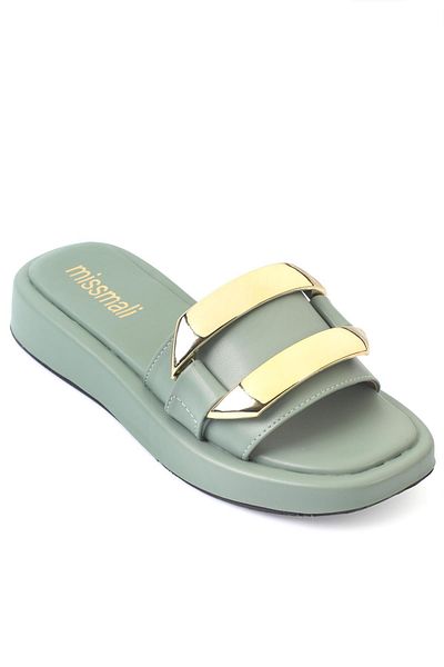 ShoeTek Γυναικείες δερμάτινες παντόφλες Mint Green Lanna - Με αγκράφα
