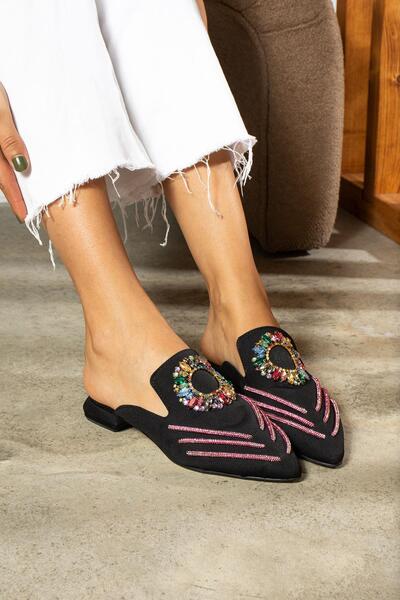 ShoeTek Silana Women's Slippers Stoned Black Satin