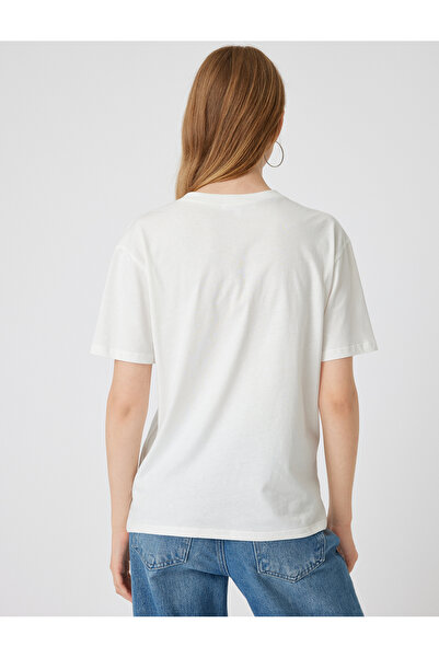 Koton Bow Printed Oversize T-shirt - Crew Neck, Short Sleeve