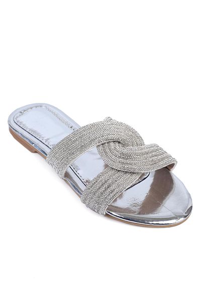 ShoeTek Stoned Silver Women's Slippers - Cross-Based Ona