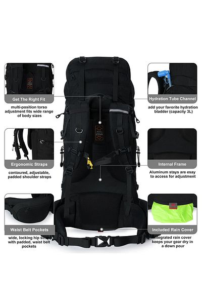Go Veform Rucsac profesional pentru alpinism, camping și drumeții în aer liber (65+5 litri) verde 8921