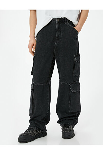 Koton Oversize Düğmeli Kargo Cep Detaylı Kot Pantolon