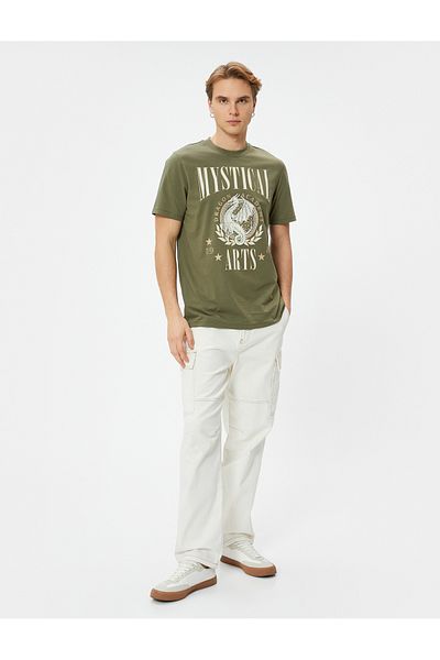 Koton Μπλουζάκι από βαμβακερό εμπριμέ Far East - Crew Neck, κοντό μανίκι