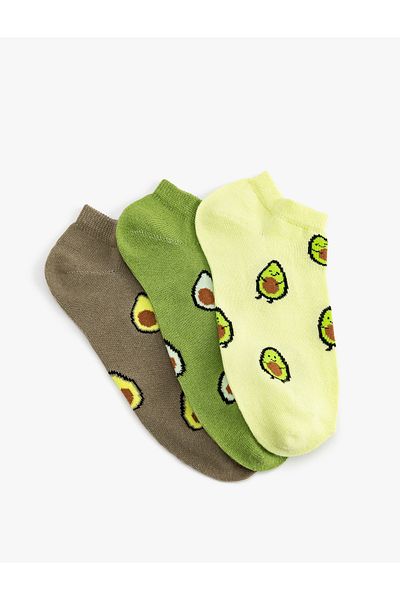 Koton Avocado Themed 3-Piece Colorful Booties Socks Set