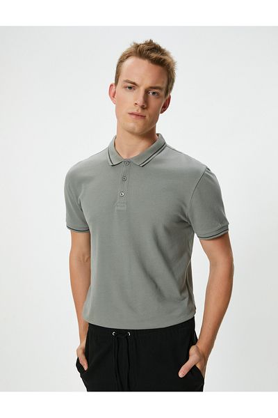 Koton Slim Fit Polo tričko s krátkým rukávem Bavlna s detailem proužků