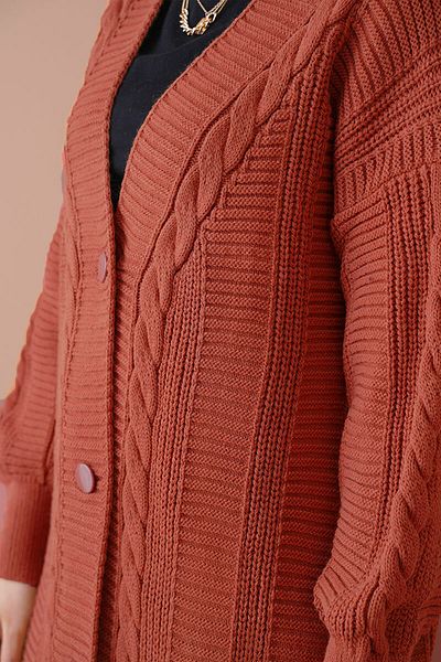 Bigdart 15768 Hijab Knitwear Cardigan - A. Tile