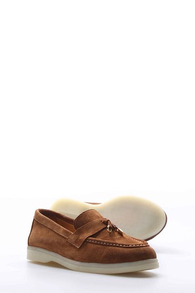 Ayakkabıhane Inside and Outside Genuine Suede Leather Tan Women's Loafer Shoes Ah08733261126