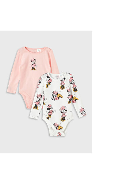 LC Waikiki Ekru Bisiklet Yaka Uzun Kollu Minnie Mouse Baskılı Kız Bebek Çıtçı...