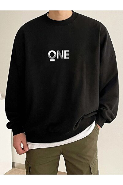 Pink Sky One Baskılı Unisex Bisiklet Yaka Sweatshirt