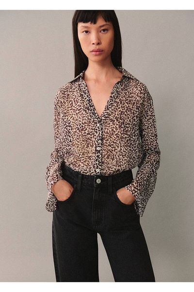 MANGO Woman Leopard Print Fluid Shirt