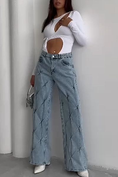 SB MİŞA Pantaloni Palazzo Jeans cu talie înaltă