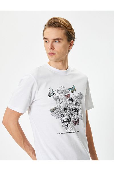 Koton Crew Neck Short Sleeve Skull Printed T-Shirt