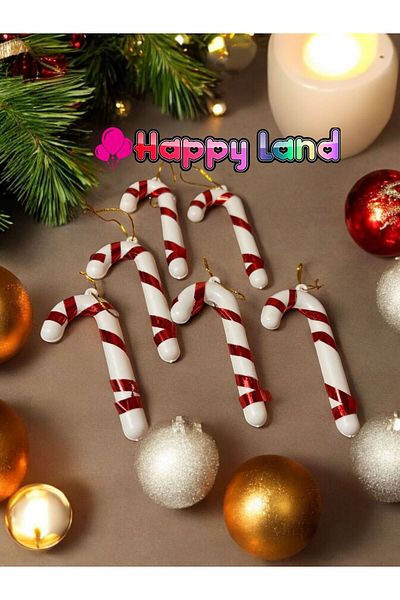Happyland Christmas Tree Ornament Candy Can 6 Pieces Red White Candy Cane 7 cm
