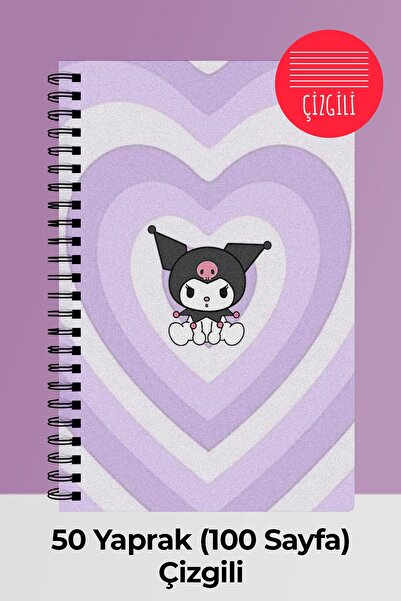 Anime Marketi Kuromi Temalı 4'lü A5 Spiralli Okul Defter Seti 50 Yaprak 100 Sayfa - Çizgili