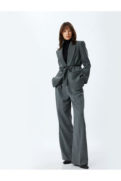 Koton Double Breasted Cutout Blazer Jacket - Detailed with Bow and Pocket
