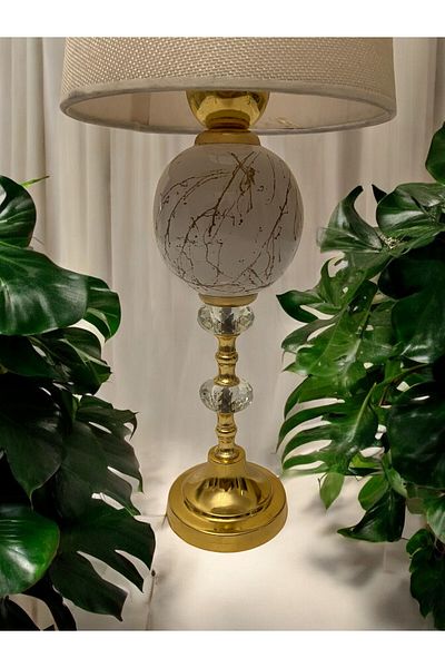 GİTTİGİTTİ Gold Detailed Crystal Stone Curved Lampshade