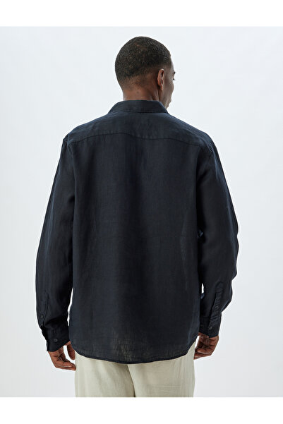 Koton Keten Gömlek Uzun Kollu Düğme Detaylı Gömlek Yaka Regular Fit