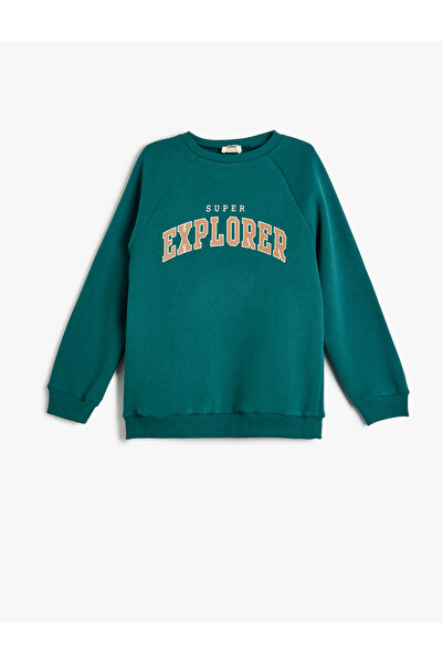 Koton Sweatshirt Uzun Kollu Bisiklet Yaka Slogan Baskı Detaylı Şardonlu