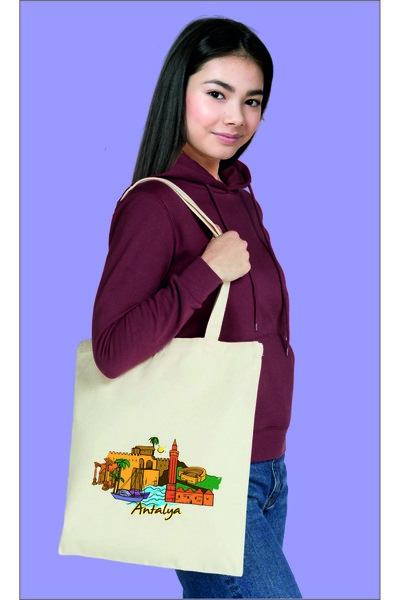 Antalya Printed Cotton Raw Cloth Bag 35x40 Cm
