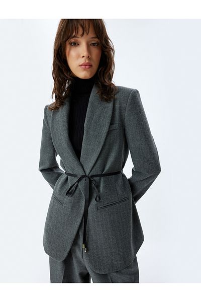 Koton Double Breasted Cutout Blazer Jacket - Detailed with Bow and Pocket