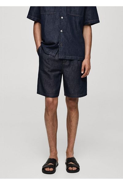 MANGO Man 100% Cotton Denim Look Bermuda Shorts