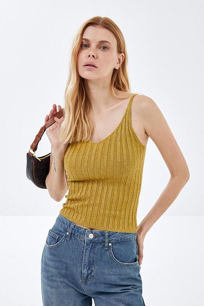 pieces of melon قميص رياضي من Lurex بأشرطة الخردل