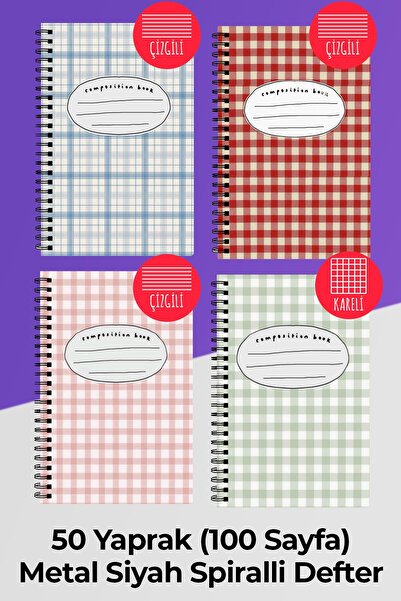 Anime Marketi مجموعة من 4 دفاتر مدرسية حلزونية مقاس A5، 50 ورقة، 100 صفحة - م...