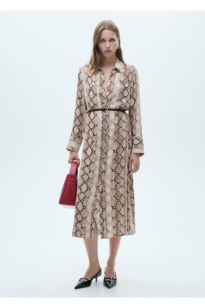 MANGO Woman Φόρεμα πουκάμισο με σχέδιο από δέρμα φιδιού