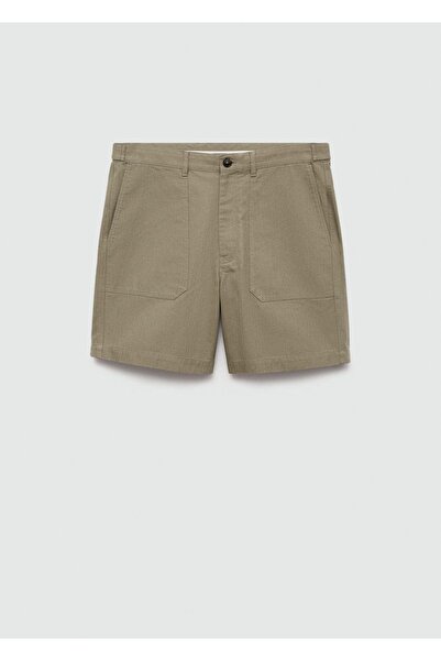 MANGO Man %100 balıksırtı desenli pamuklu bermuda şort