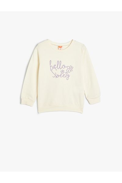 Koton Sweatshirt Long Sleeve Text Printed Crew Neck Raised Cotton