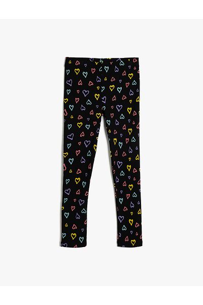 Koton Heart Printed Cotton Leggings - Elastic Waist