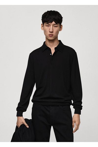 MANGO Man Langarm-Poloshirt aus 100 % Merinowolle