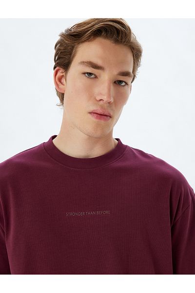Koton Βαμβακερό μπλουζάκι Oversize - Σλόγκαν με στάμπα, λαιμόκοψη, κοντό μανίκι