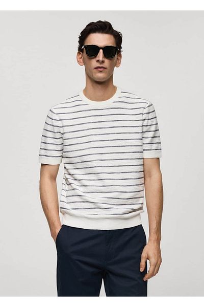 MANGO Man Striped Cotton Woven T-Shirt