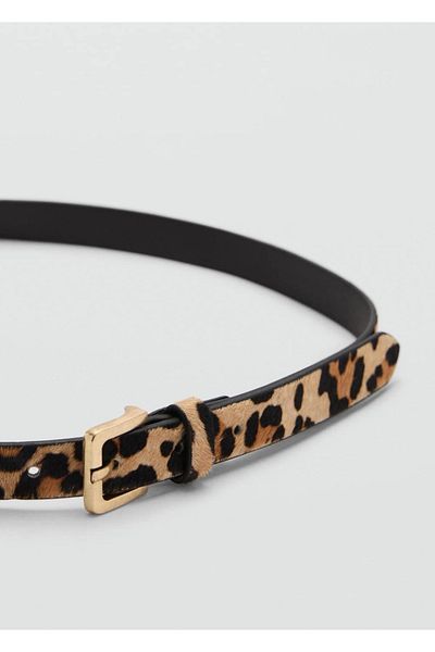 MANGO Woman Leopard Print Leather Thin Belt