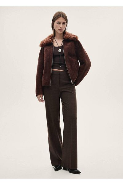 MANGO Woman Μπουφάν με γούνινο γιακά Suede Look