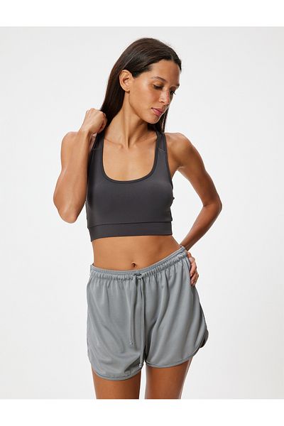 Koton U-Neck Slim Fit Tulle Detailed Covered Sports Bra - Interlock