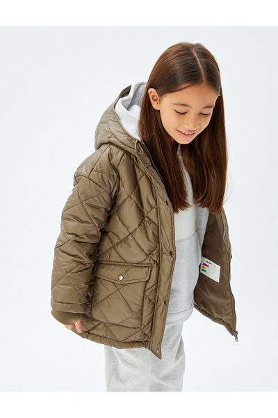 Koton Hooded Oversize Puffer Jacket - Quilted with Snap Detail